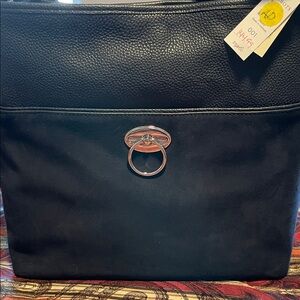 NWT navy leather and suede handbag